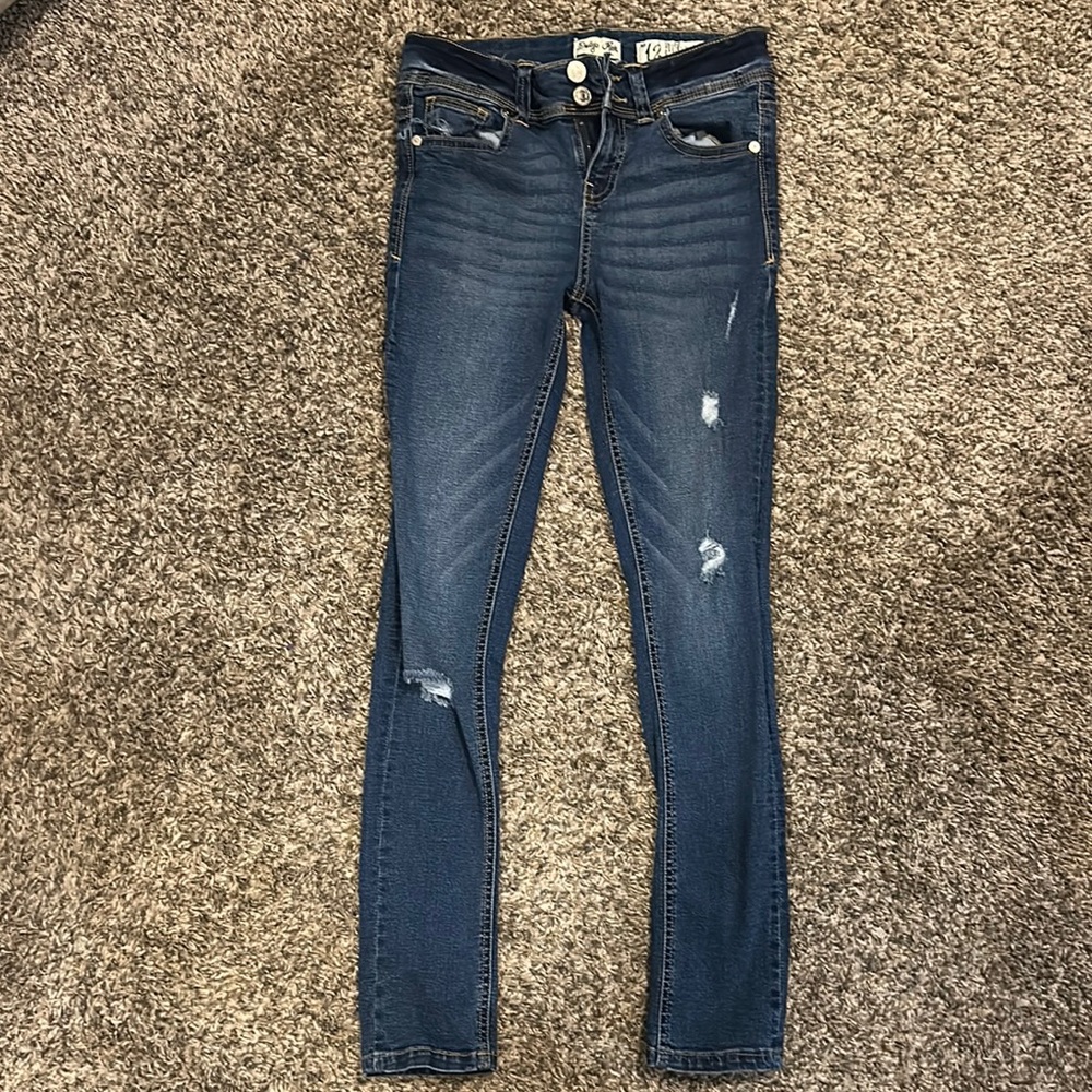 Blue Skinny Jeans with Distressed Details